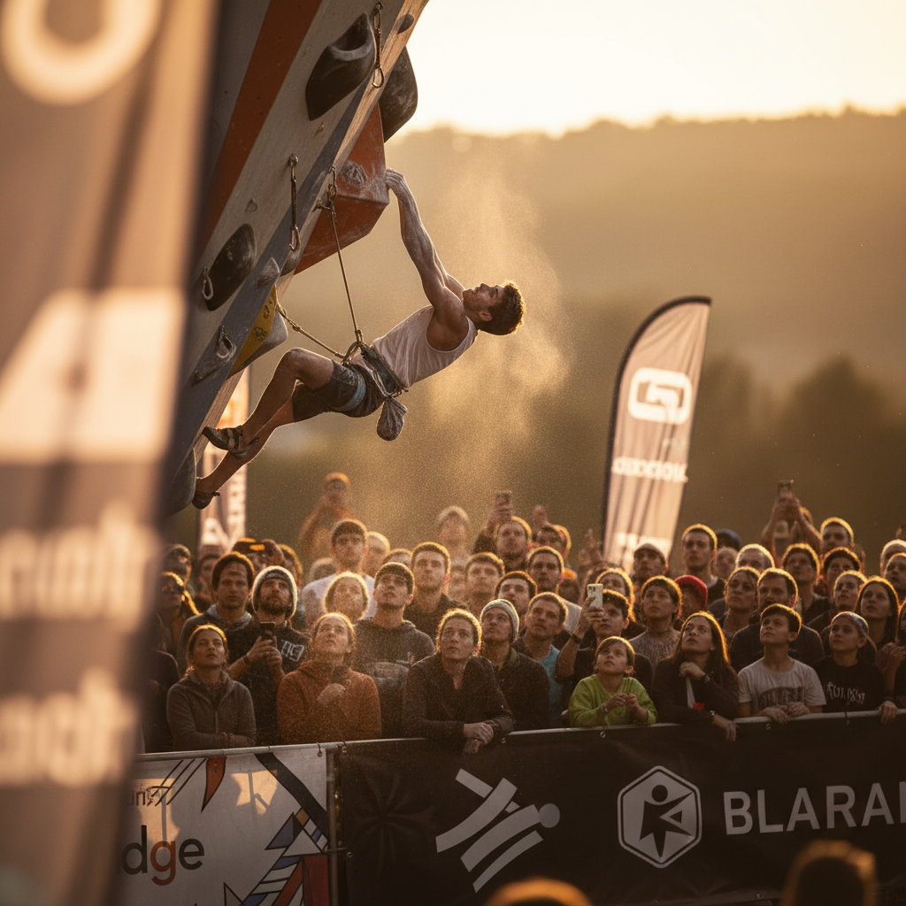 Climbing competition with spectators watching from below
