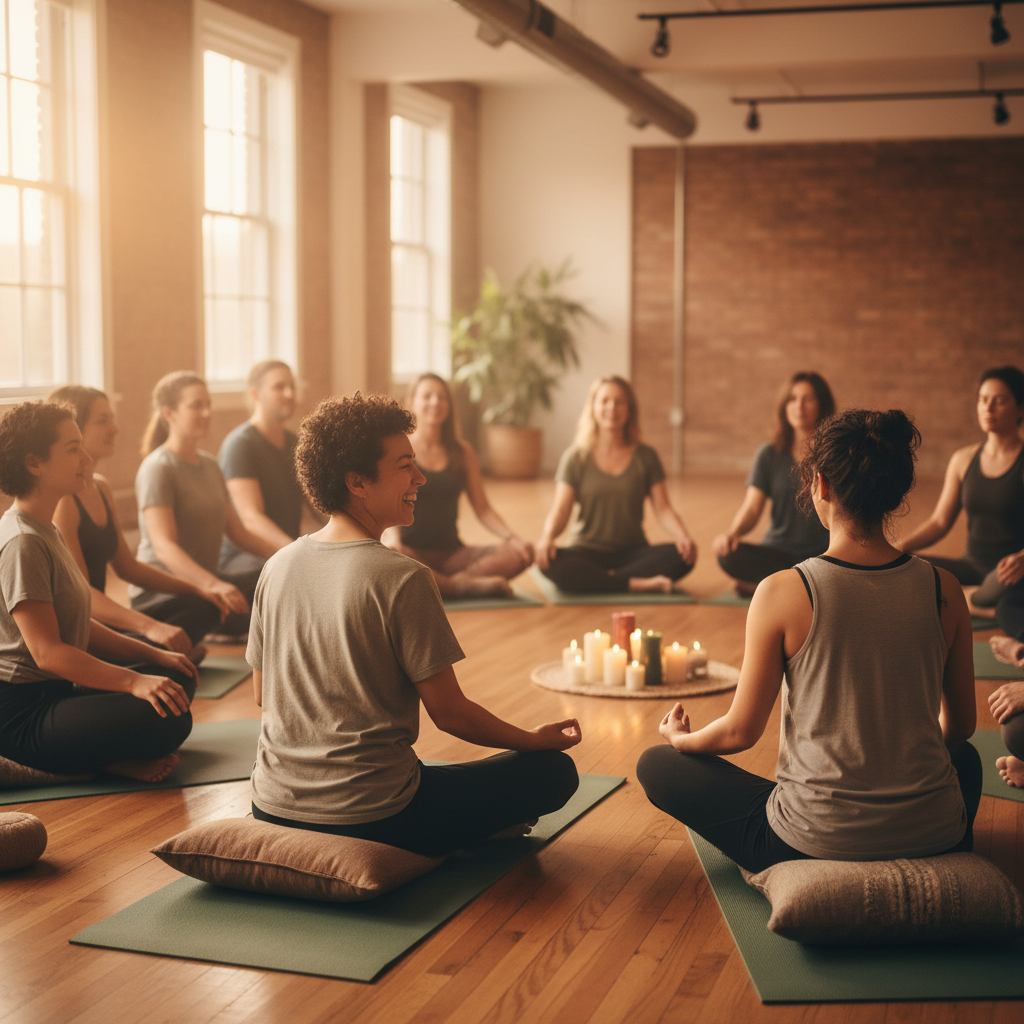 Group wellness class with community vibe and participants